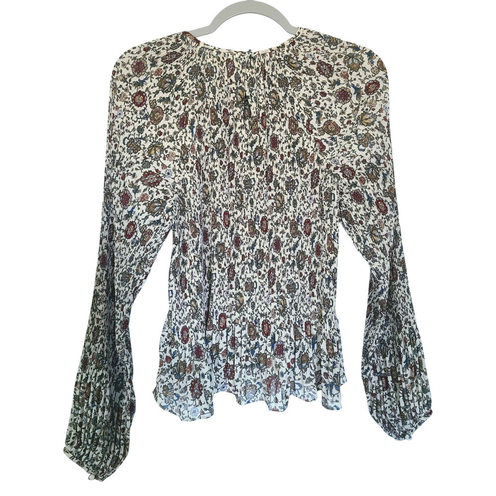 Veronica Beard Lewin Vine Floral Smocked Blouse Top Whitestone Multi Size 10 (M) - Picture 4 of 9